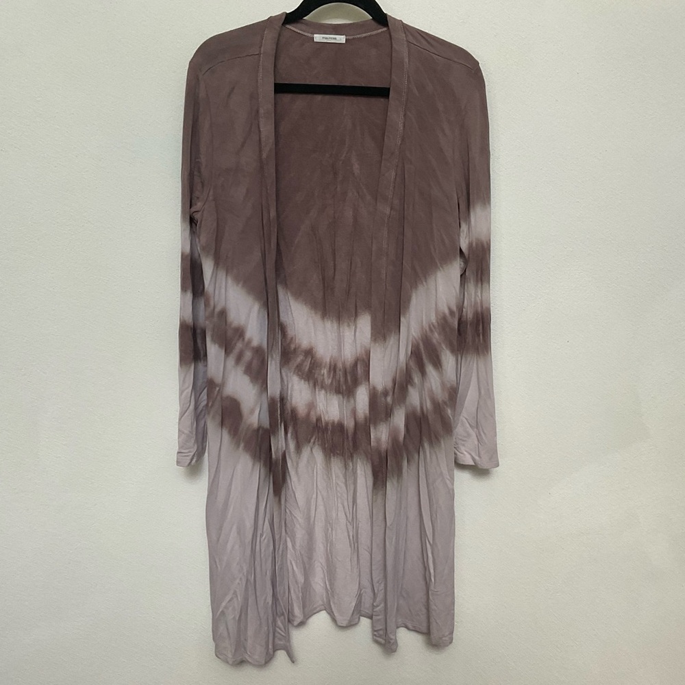 Maurices Brown Tie Dye Open Front Side Slit Stretchy Cardigan Size Large